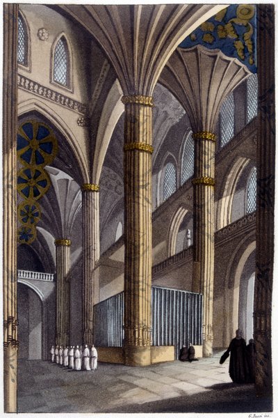 Interiör av Salamanca katedral. 1800-tals litografi. av Unknown artist