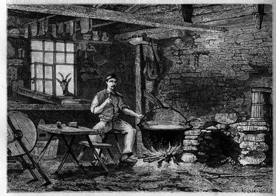 Interiör av en ostfabrik i Vogeserna. Gravyr i "Le journal de la jeunesse"" av Unknown artist