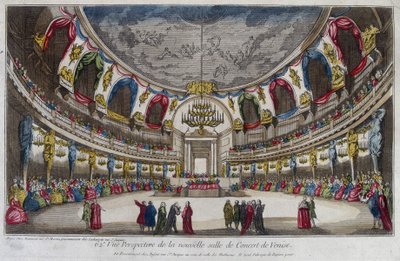Interiör av en konserthall i Venedig. 1700-talsgravyr. av Unknown artist