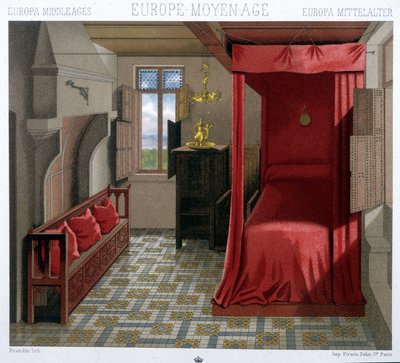 Interiör av ett hus på 1400- och 1500-talet. I ”Le costume historique av A. Racinet av Unknown artist
