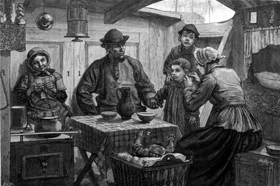 Interiör av en flodbåt på Lys. 1800-talsillustration av Unknown artist