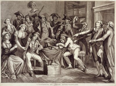 Revolutionskommitténs inre. Gravyr från 1700-talet. Paris, Musée Carnavalet av Unknown artist
