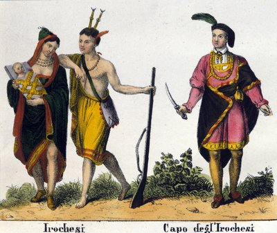 Iroquois indianer i USA. Litografi från början av 1800-talet av Unknown artist