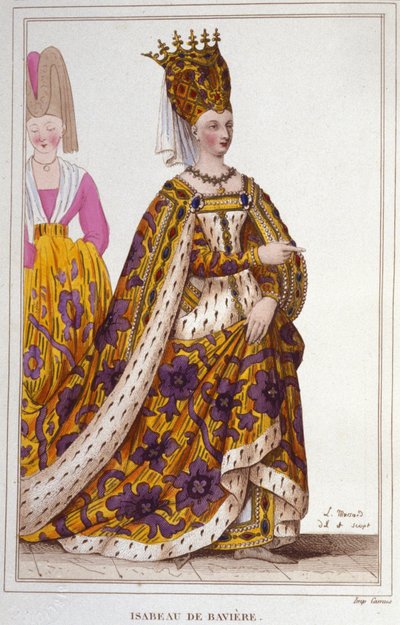 Isabeau (Isabelle, Elisabeth) av Bayern (1371-1435). Drottning av Frankrike. Gravyr från 1830. av Unknown artist