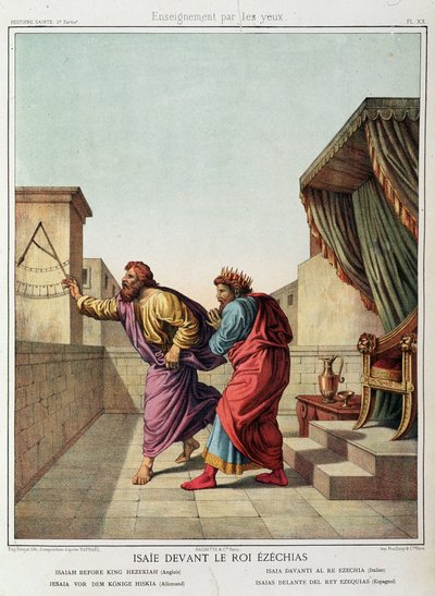 Jesaja inför kung Hiskia i "Holy History", red. Hachette av Unknown artist