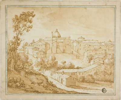 Italiensk stadskärna med centralt torg av Unknown artist