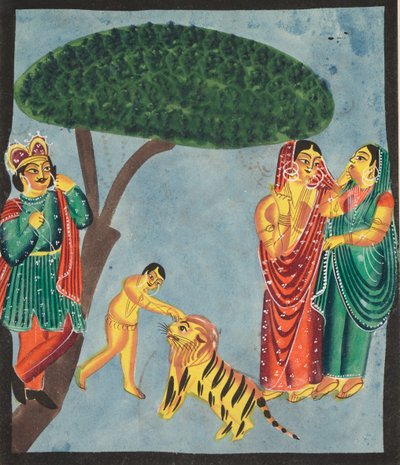 Jatayu (Ramas mytiska fågel) hindrar Ravanas vagn och försöker förhindra bortförandet av Sita (verso) av Unknown artist