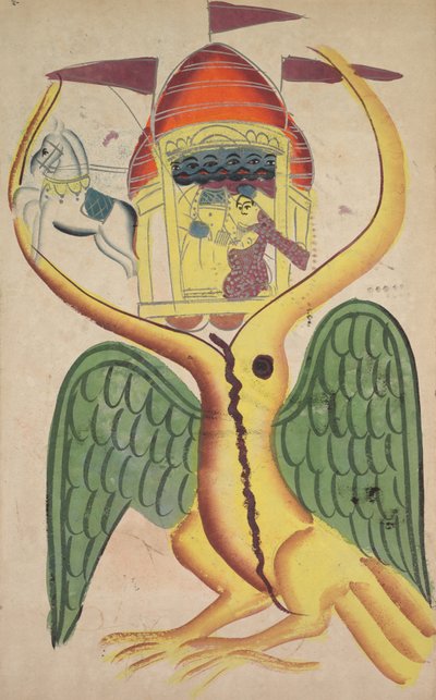 Jatayu hindrar Ravanas vagn, försöker förhindra bortförandet av Sita (recto) av Unknown artist