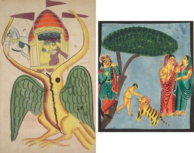 Jatayu hindrar Ravanas vagn och försöker förhindra bortförandet av Sita av Unknown artist