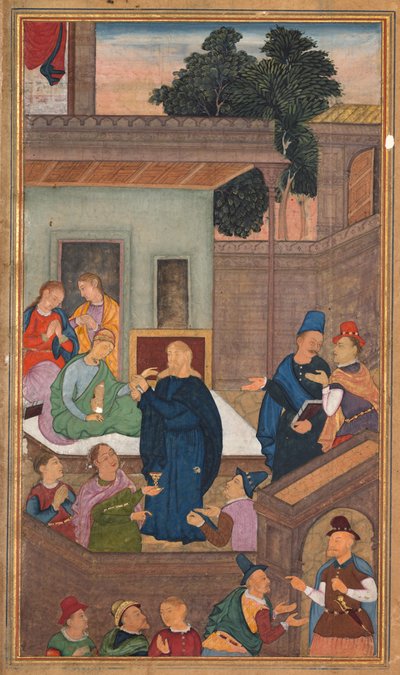 Jesus uppväcker Jairus dotter från de döda, från en spegel av helighet (Mir’at al-quds) av fader Jerome Xavier av Unknown artist