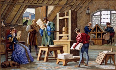 Johannes Gensfleisch Gutenberg (1400-1468), uppfinnare av tryckpressen (1438). kromolitografi från 1800-talet. av Unknown artist