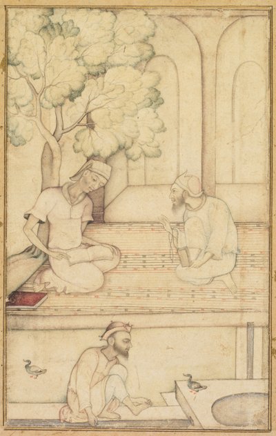 Kabir och två följare på en terrass (recto) av Unknown artist