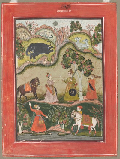 Kanhara Ragini: Song of Inspiration till Krishna för Killing the Elephant Demon, från Ragamala-serien av Unknown artist