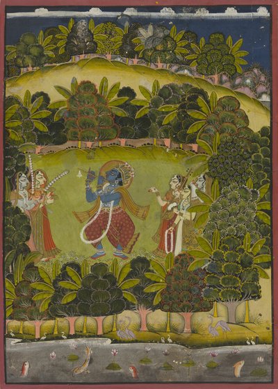 Krishna flöjtspelar för Gopis av Unknown artist
