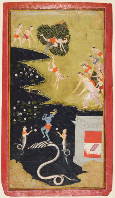 Krishna dämpar ormen Kalia, från en Bhagavata Purana av Unknown artist