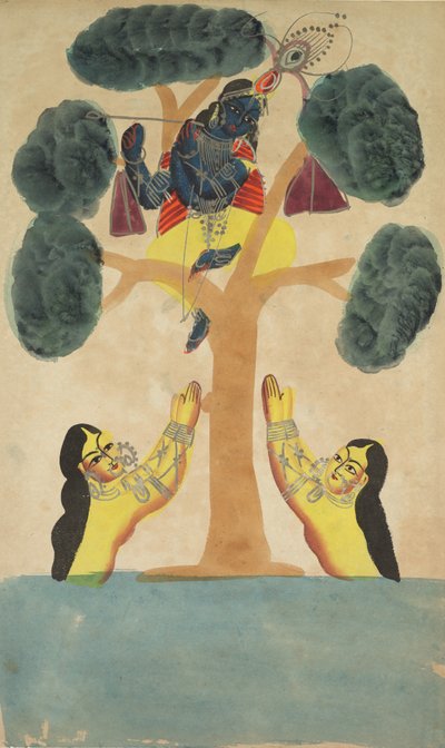 Krishna stjäl cowgirlsnas kläder (Gopis) (recto) av Unknown artist