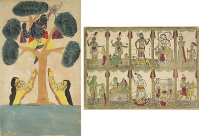 Krishna stjäl cowgirlsnas kläder (Gopis) (recto); Das Avataras, Tio inkarnationer av Vishnu (verso) av Unknown artist