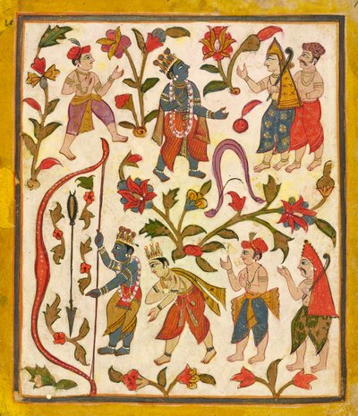 Krishna and the Bow, folio 24 från "Tula Ram" <em>Bhagavata Purana</em> av Unknown artist