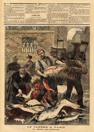 Fiskmarknaden i Paris. Gravyr i "" Le petit journal""" 1893-03-04. Samling av Selva. av Unknown artist