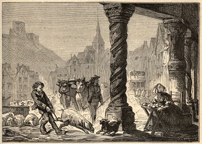 Huvudgatan på en dags vandring i Dol de Bretagne - gravering i "" PATRIE"" - BESKRIVNING PECTURESSE DE LA FRANCE EN 6 VOLYSER AV LUCIEN HUARD - slutet av 1800-talet av Unknown artist