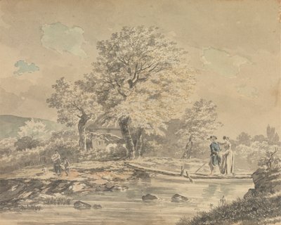 Landskap med gångbro av Unknown artist