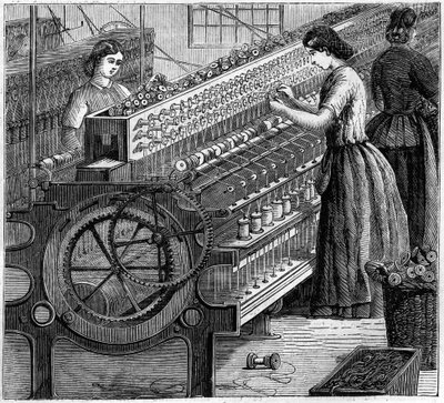 Stora engelska industrier: Walter Evans bomullsspinning i England 1863. Trådens vridning. av Unknown artist