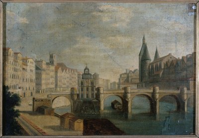 Le Grand Bras du Pont-Neuf et la pompe de la Samaritaine, omkring 1800, nuvarande 1:a arrondissementet, mellan 1795 och 1805 (olja på duk) av Unknown artist
