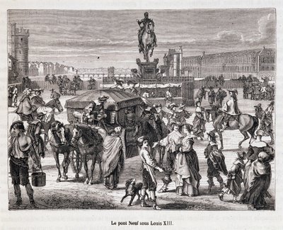 Le Pont Neuf under Ludvig XIII - Gravyr av 1800-talet av Unknown artist