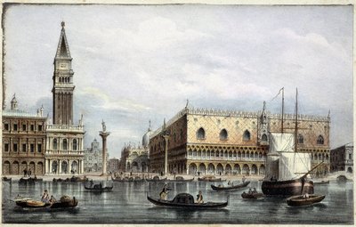 Le mole vu du canal - i "Album över Venedigs huvudvyer"", ill. av Marco Moro, red. Gio Brizeghel, v.1840 av Unknown artist