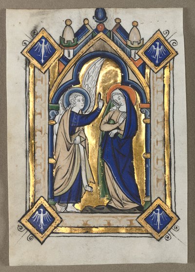 Blad utskuret ur en psalter: bebådelsen av Unknown artist