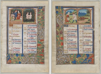 Blad från en timbok: Kalendersida för maj (recto) och kalendersida för juni (verso) (2 av 3 utskurna löv) av Unknown artist