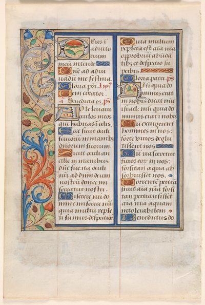 Blad från en timbok: Text med illustrerad kant (verso) av Unknown artist