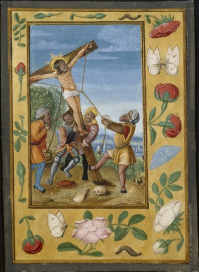 Blad från en timbok: The Raising of the Cross av Unknown artist