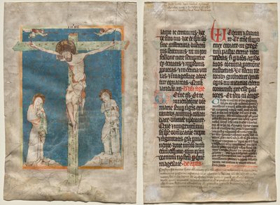 Blad från ett missal: Korsfästelsen (recto) och text (verso) av Unknown artist