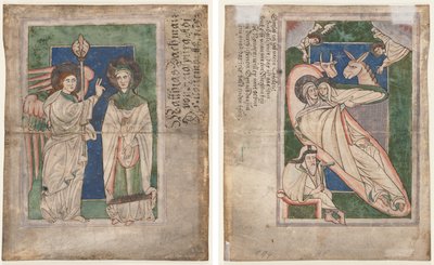 Blad från en Psalter(?): Bebådelse (recto); Födelsefödelse (omvänd) av Unknown artist