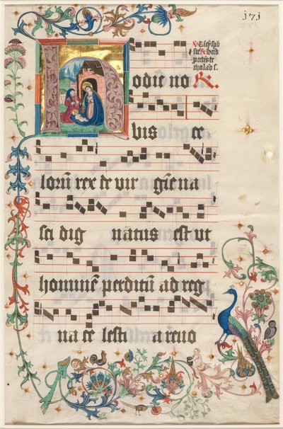Leaf from an Antiphonary: Initial H with the Nativity (recto) av Unknown artist