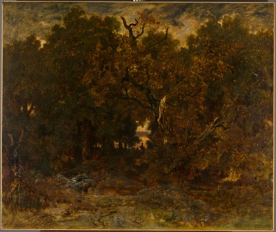 Leaving the Forest, Fontainebleau: Solnedgång av Unknown artist