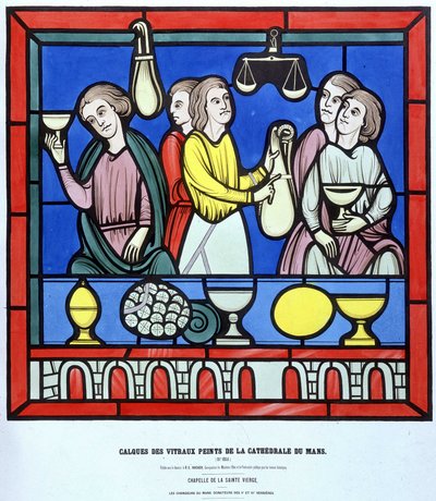 Les chanteurs du Mans - Fac-liknelse från ett målat glasfönster i Cathedrale du Mans från 1200-talet. 1800-talslager. av Unknown artist