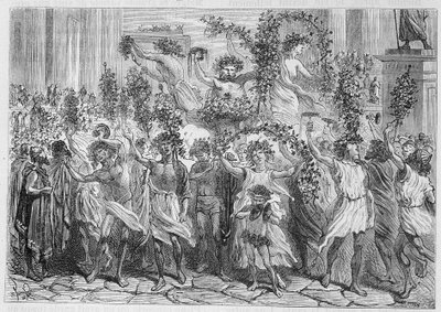 Festerna av Bacchus (Bacco) i Aten (antikens Grekland) - i "" Industrins underverk"" av Louis Figuier, Paris av Unknown artist