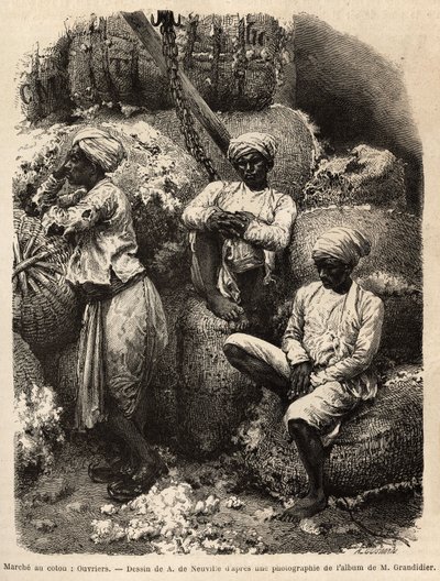 Parsi-arbetarna i vila på bomullsmarknaden i Bombay av Edouard Charton, upplaga Hachet av Unknown artist