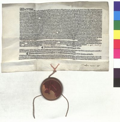 Avlatsbrev från Albert av Brandenburg (1490-1545), ärkebiskop av Mainz, på överinseende av påven Leo X (John de Medici) av Unknown artist