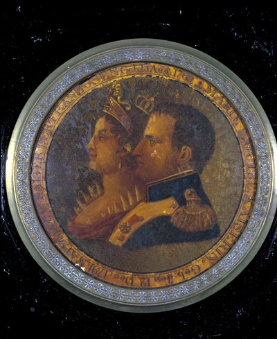 Lock på en snusdosa med porträtt av Napoleon I och Josephine. Milano, Risorgimentos museum av Unknown artist