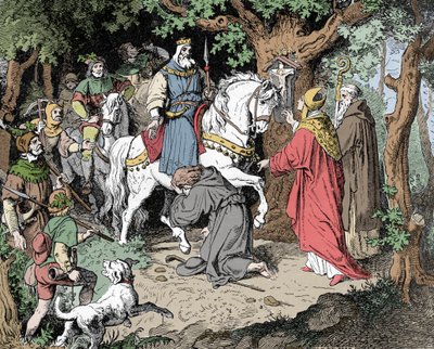 Liudolf (Liudolf, hertig av Schwaben) (930-957) ber om förlåtelse av sin far Otton I av det heliga riket (Otto I, den heliga romerska kejsaren) av Unknown artist