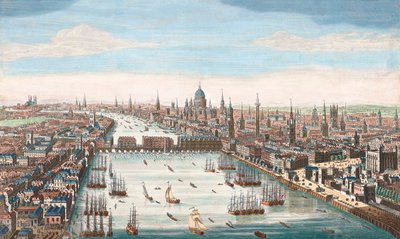 London på 1700-talet, utsikt uppför Themsen till London Bridge och St Paul