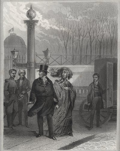 Louis Philippe och hans familj utanför Tuileripalatset - Abdikation av Louis-Philippe I, 24 februari 1848 och upprättande av den andra republiken - revolutionen i februari 1848. Folket stormade Tuilerierna den 24 februari 1848 efter släktingarna av Unknown artist