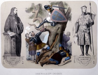 Ludvig VII kämpar mot saracenerna under det andra korståget - litografi, sent 1800-tal av Unknown artist