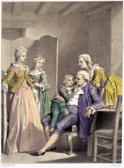 Ludvig XVI, Marie Antoinette och Ludvig XVII inneslutna i templet av Unknown artist