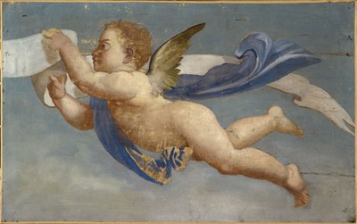 Kärlek som håller i en phylactery. Dekorativ målning, mellan 1801 och 1900 (olja på duk) av Unknown artist