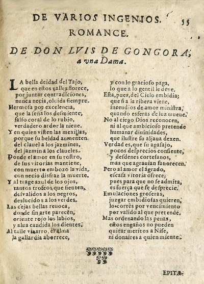 Luis de GOGOORA Y ARGOTE "Romance a una dama" (tryck) av Unknown artist