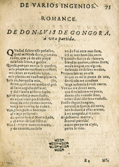 Luis de GOGOORA Y ARGOTE, "Romance a una partida" (tryck) av Unknown artist